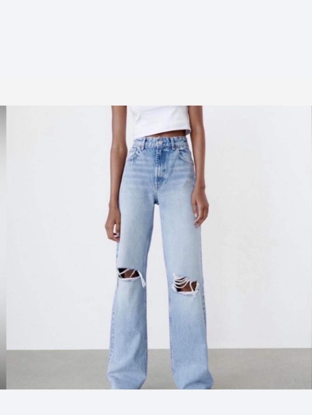 Zara Light Blue Distressed Straight leg jeans